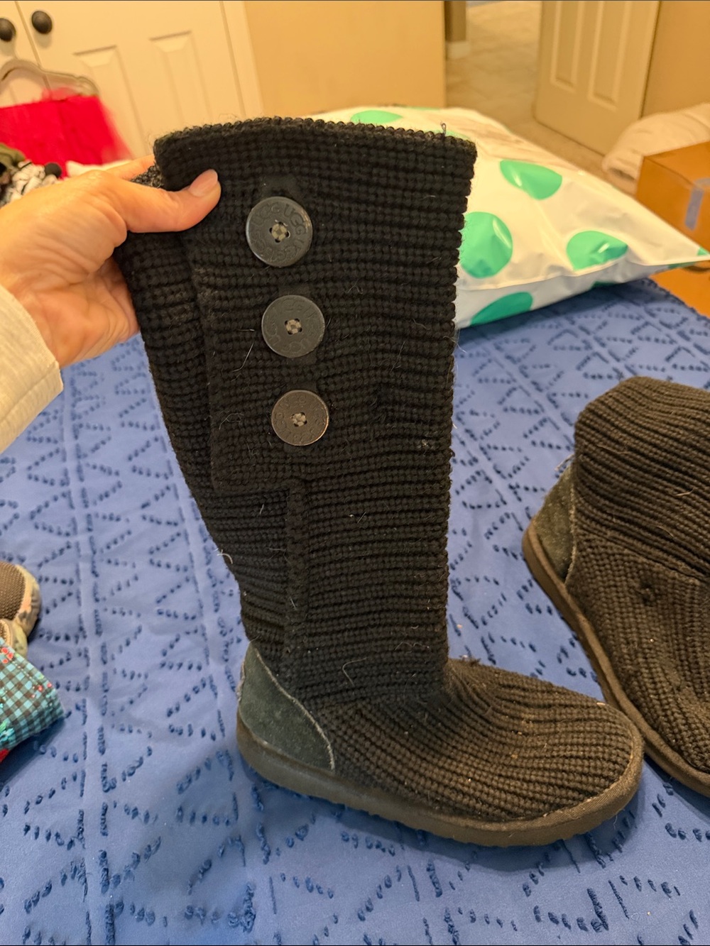 UGG women’s Black Knit Bailey Button Tall Boots size 7